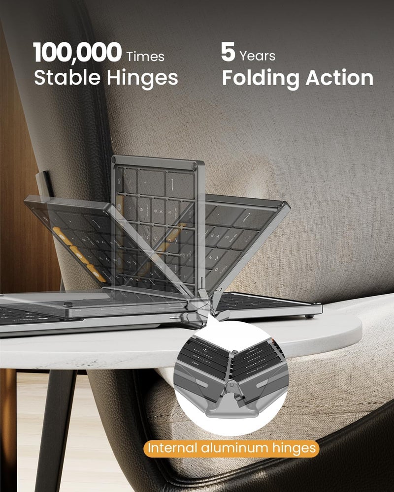 ProtoArc Foldable Keyboard and Mouse, XKM01 True Full-Size Folding Wireless Keyboard Mouse Combo for Business Travel, a Portable Office Suite On-the-Go, Compatible with Laptop iPad Tablet - Black Gray - Image 2